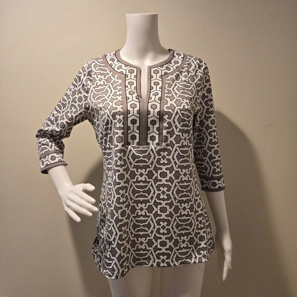 Gretchen Scott Printed Tunic Top Gray White S